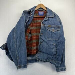 Vintage Pendleton Denim Jacket Men's Large Blue Aztec Liner Canada Made Trucker